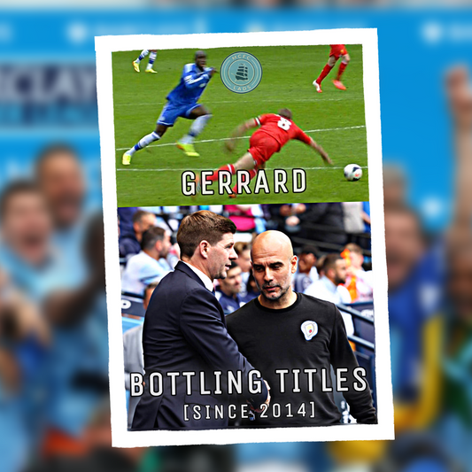 100 x ‘GERRARD - BOTTLING TITLES SINCE 2014’ Manchester City Stickers.